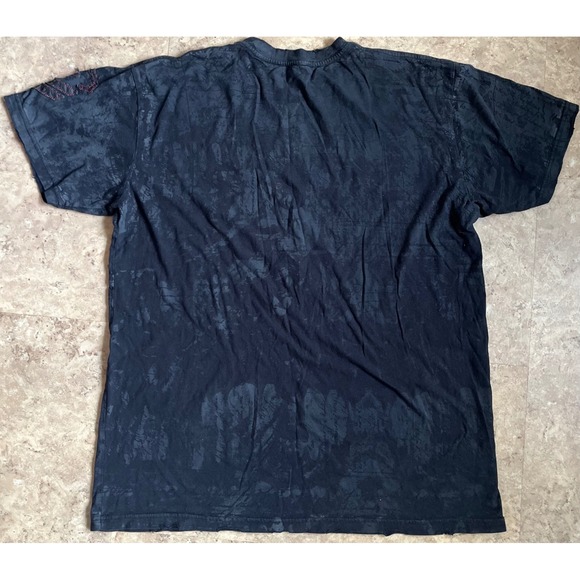 Affliction Mens T Shirt Black Fleur De Lis Embroidered L Graphic Y2K Distressed - Picture 3 of 8